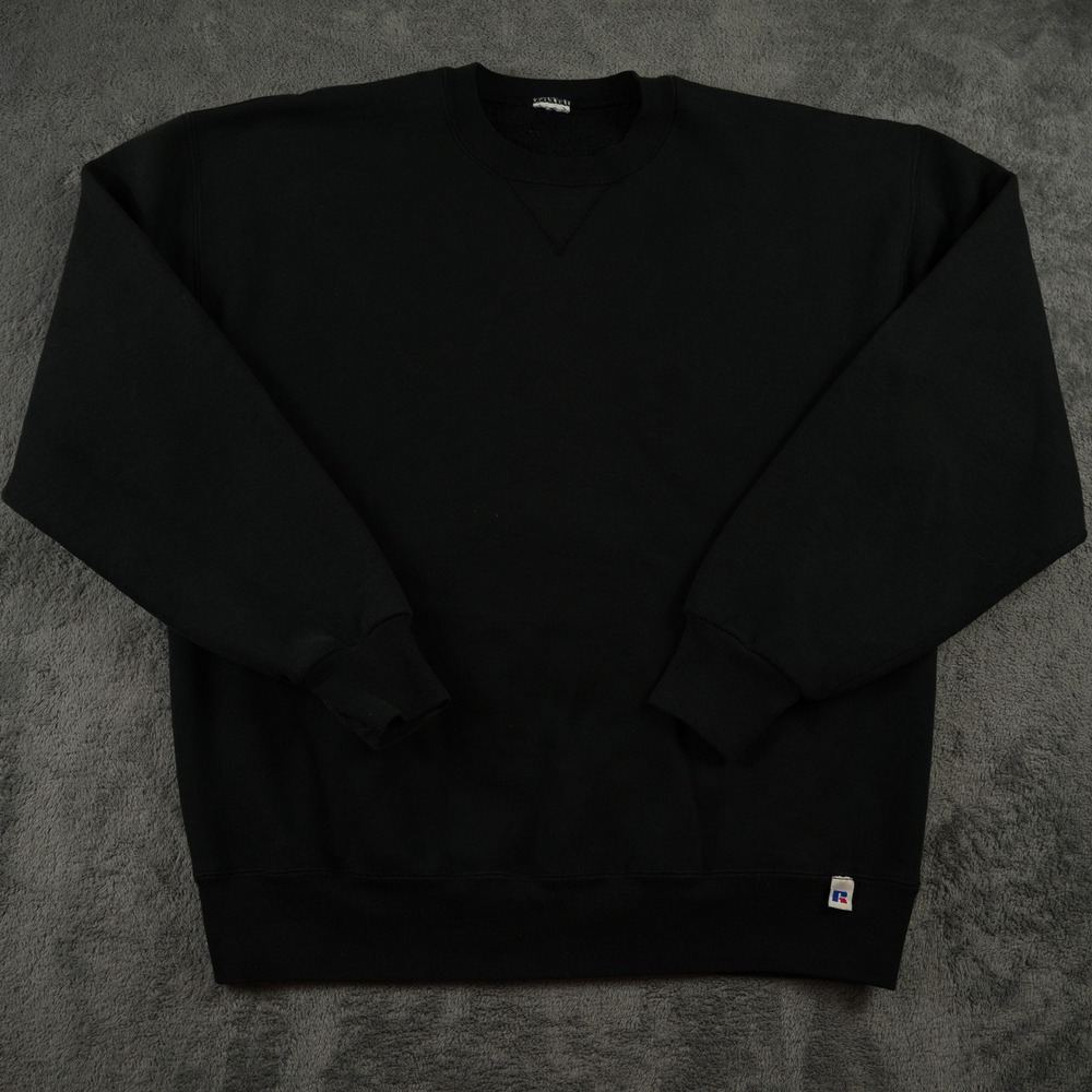 Vintage‎ Russell Athletic Sweatshirt Mens L Black Crew Neck Pullover Solid USA